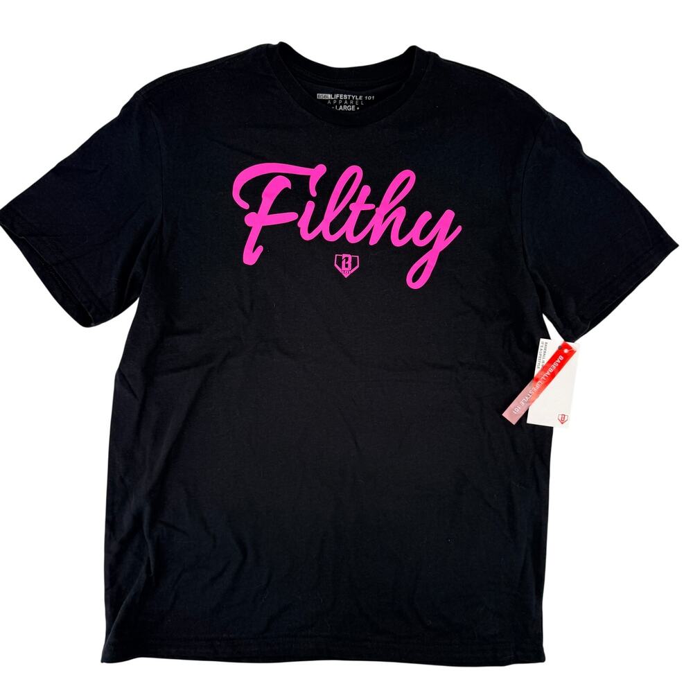 Baseball Lifestyle 101 Filthy Tee Shirt Mens Sz Large Black Hot Pink